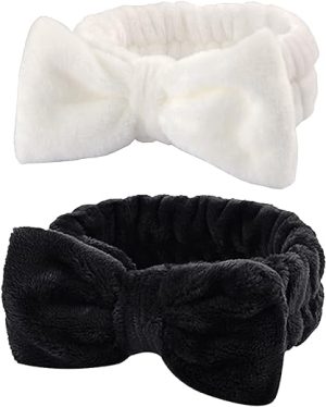 2 Pack Bowknot Spa Headband,makeup headbands,Spa Headbands for Women, Bowknot Face Wash Headbands Super Elastic Women's Hair Bands for Washing Face Shower Skin Care(Black and...