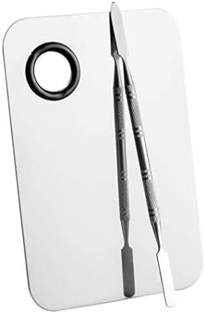 6x4" Makeup Mixing Palette, Stainless Steel Cosmetic Artist Blending Palette with Spatula Tool for Mixing Foundation