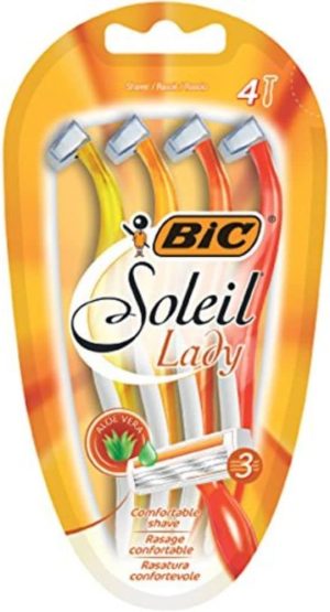 BIC Soleil Triple Blade Razors for Women with Easy Grip Handle and Lubricating Strips for smooth shave, Pack of 4