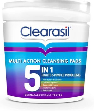 Clearasil 5-In-1 Ultra Cleansing Salicylic Acid Pads, Face Exfoliating For Acne Prone Skin, Unblock Pores, Reduces Blackheads, Pimples & Excess Oil, Everyday Spot Prevention,...