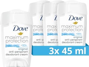 Dove Maximum Protection Original Clean Anti-perspirant Cream Stick pack of 3 with ¼ moisturising cream our most effective deodorant 45 ml (Packaging may vary)