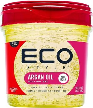 Eco style Styling Gel With Moroccan Argan Oil, All Day Hold, Alcohol Free, Paraben Free, Sulphate Free, No Flaking, Anti-Itch, 473 ml