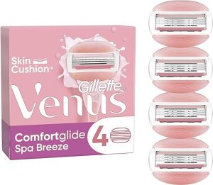 Gillette Venus ComfortGlide Spa Breeze Razor Blades Women, Pack of 4 Razor Blade Refills, Lubrastrip with A Touch of Botanical Oils