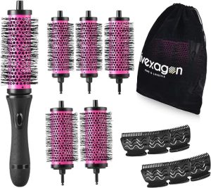 Hivexagon Round Hair Brush Set with Detachable Barrels Styling Tool,6 Barrels 1 Handle 6 Clips,3 Barrel Sizes - Small Medium Large