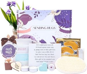 Hug in a box Care Package Pamper Gift Set for women with Pocket Hug token & Bath set for a Relaxation Spa day at home. Great thinking of you gift idea