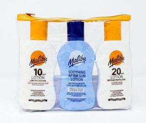 Malibu Sun Protection Travel Size Tanning Pack 1 x SPF 20 1 x SPF 10 Sun Tan Lotion & 1 x After Sun Aloe Vera Lotion Kit