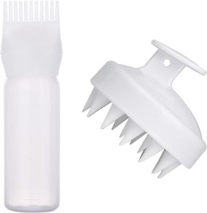MFUOE Root Comb Applicator Bottle with Scalp Massager Shampoo Brush Hair Coloring Dye and Scalp Treatment Tools (White)