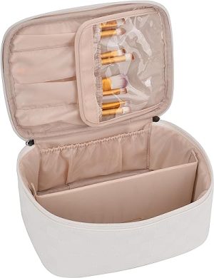 MKPCW Makeup Bag Waterproof Cosmetic Case Storage Bag Travel Make up Bag with Removeable Dividers Portable Makeup Bag for Women Girl (White)