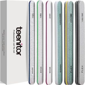 Nail File Buffer Block Set, Teenitor Fingernail Files Emery Board for Nail Care, 100/180 Nail Buffer Files for Women Home & Salon Use, Manicure Buffer Block for Acrylic Gel...