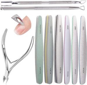 Nail Files, 6 Pcs Professional Nail File and Buffer Double Sided Emery Boards, Cuticle Nippers and Cuticle Pusher Manicure Tools Set for Gel Nail Art Fingernails Toenails (8")