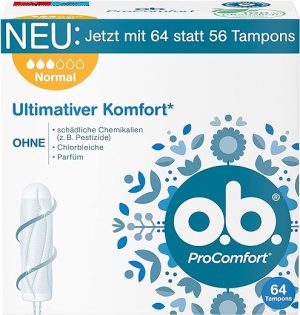 o.b. ProComfort Normal Tampons for Medium/Stronger Days, with SilkTouch Surface for Ultimate Comfort & Reliable Protection (64 Pack)