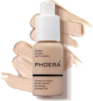 PHOERA Face Foundation,Liquid Foundation,Foundation Full Coverage Long Lasting Perfect 30ml Matte Oil-Control Concealer 7 Colors Optional,Great Choice and Gift (#102 Nude)