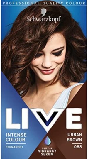 Schwarzkopf LIVE Intense Colour, Long Lasting Permanent Brown Hair Dye, With Built-In Vibrancy Serum, Up To 70% Grey Coverage, Urban Brown 088