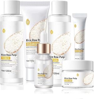 Skincare Gifts for Teenage Girls - Rice Row Pulp Skin Care Sets & Kits -6PCS Pamper Gifts for Women with Facial Cleanser-Toner-Eye Cream-Essence-Emulsion-Cream - Gift Set for...