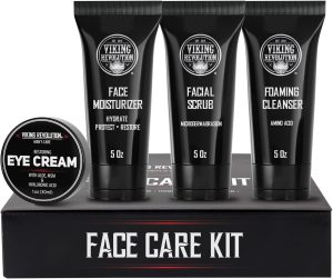 Viking Revolution Complete Mens Skincare Kit - Includes: Mens Eye Cream, Mens Face Moisturiser, Mens Face Wash, Mens Face Scrub - Mens Skincare Gift Set - Premium Skincare Men