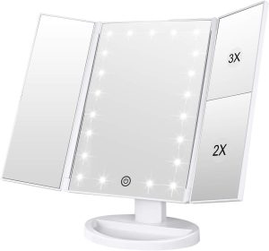 WEILY Makeup Mirror with 21 Natural LED Lights, 3X/2X Magnification, Batteries/USB Dual Power Supply Lighted Cosmetic Mirrors (White)