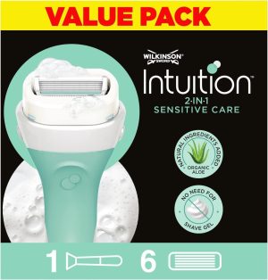 WILKINSON SWORD - Intuition Sensitive Care Razor and Blades For Women | Pack of 6 Razor Blade Refills and Handle | No Shave Gel Needed