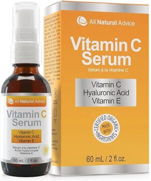 All Natural Advice Vitamin C Serum For Face with Hyaluronic Acid & Vitamin E – Facial Serum - Organic Face Care -Proud Canadian Company 60 ml