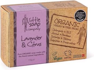 Little Soap Company Organic Soap Bar - Vegan, Cruelty Free, No SLS or Parabens with English Lavender & Citrus |Natural & Organic Body & Hand Soap (110g)