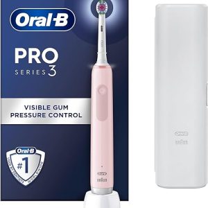 Oral-B Pro 3 Electric Toothbrushes For Adults, Christmas Gifts For Women / Him, 1 3D White Toothbrush Head & Travel Case, 3 Modes with Teeth Whitening, 2 Pin UK Plug, 3500, Pink