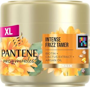 Pantene Hair Mask For Intense Frizz Ease And Frizzy Hair, Biotin, Argan Oil And Cactus Extract, Stop Frizz Before It Starts, Deeply Moisturises, Anti Frizz Hair Care Products,...